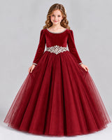 Burgundy Ball Gown Girls Formal Dress Front