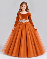 Burnt Orange Ball Gown Girls Formal Dress Front
