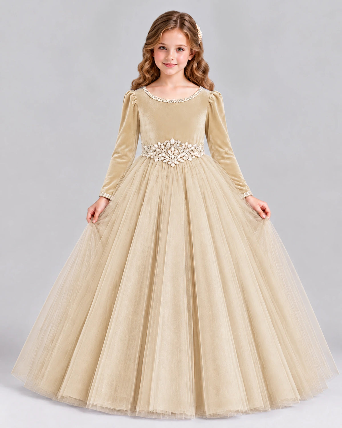 Champagne Ball Gown Girls Formal Dress Front