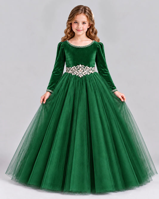 Emerald Green Ball Gown Girls Formal Dress Front