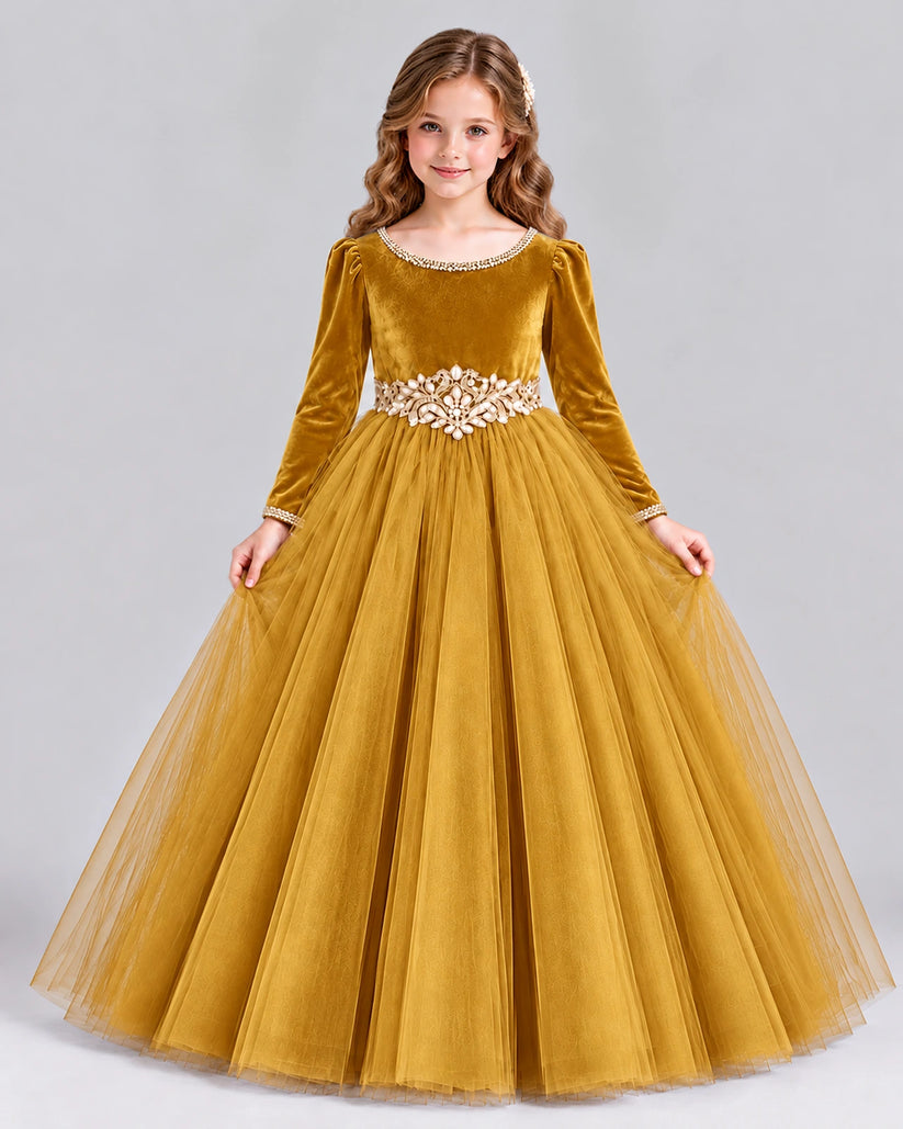 Gold Ball Gown Girls Formal Dress Front
