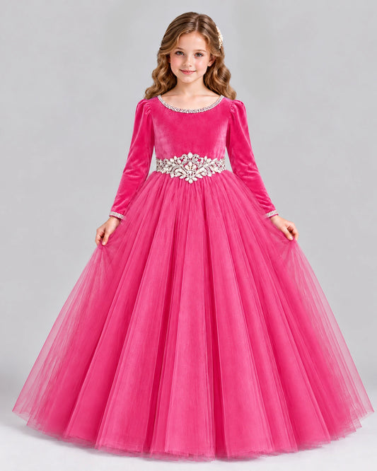 Hot Pink Ball Gown Girls Formal Dress Front