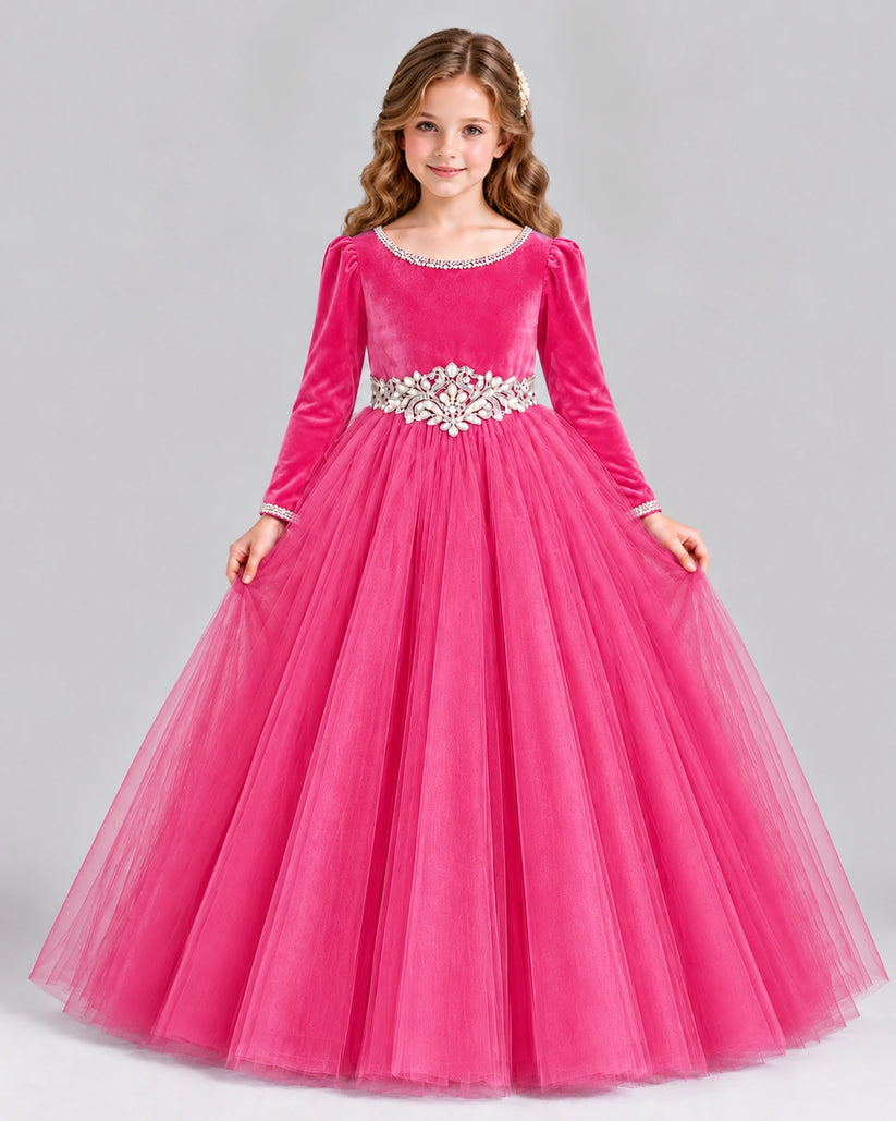 Hot Pink Ball Gown Girls Formal Dress Front