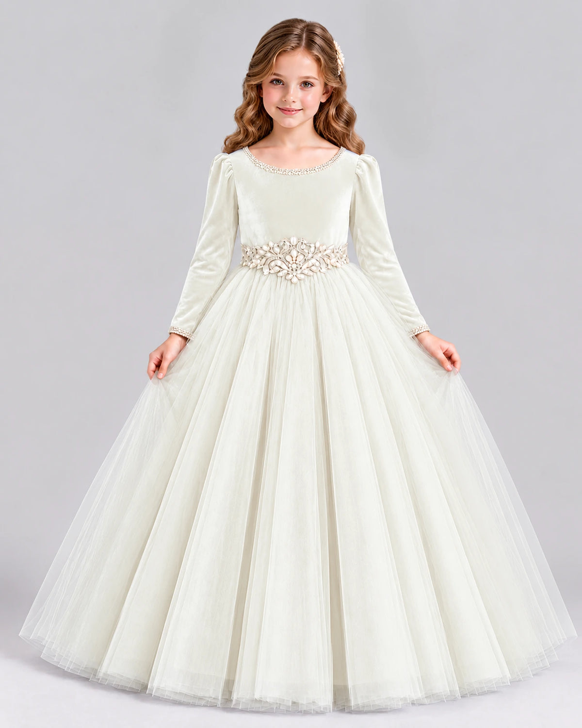 Ivory Ball Gown Girls Formal Dress Front