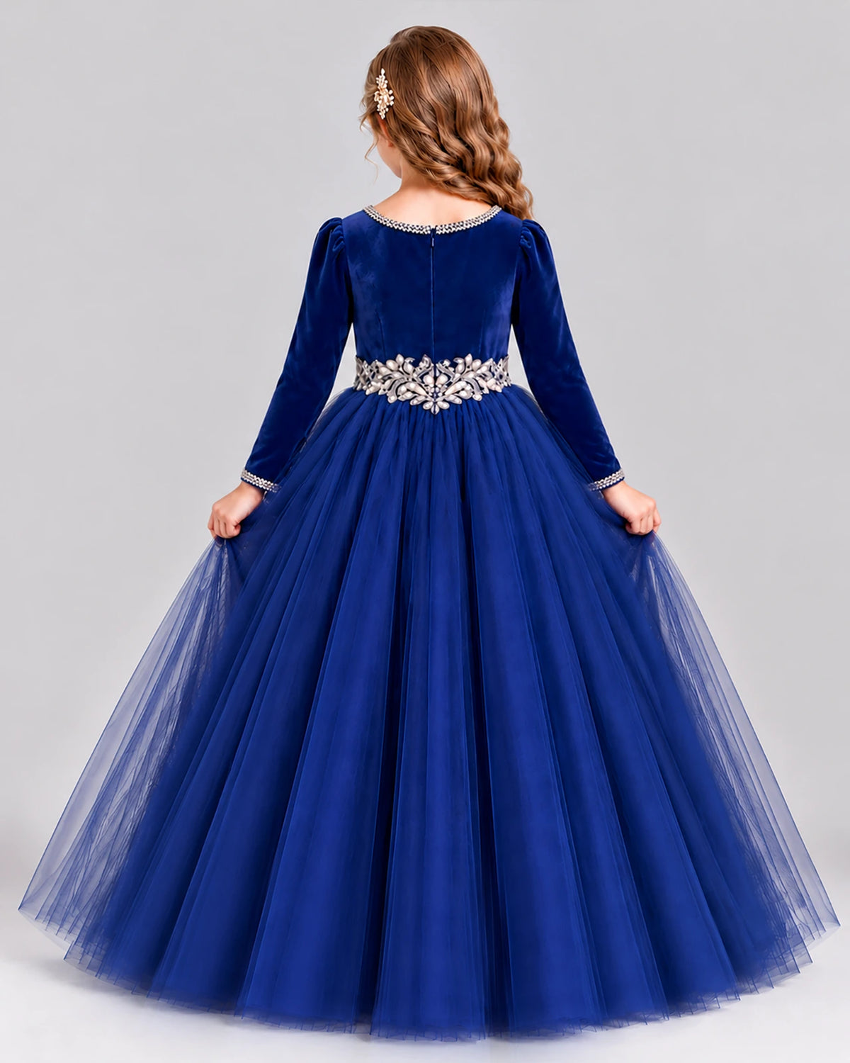 Navy Blue Ball Gown Girls Formal Dress Back [Shared]
