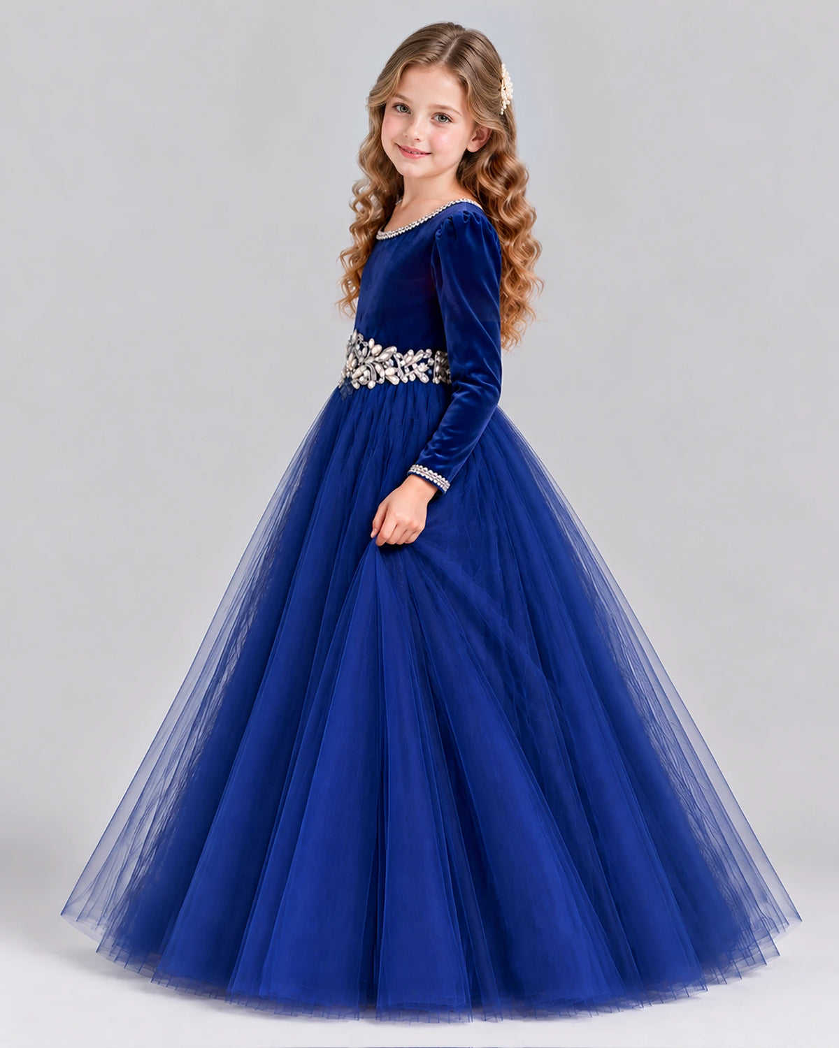 Navy Blue Ball Gown Girls Formal Dress Side [Shared]