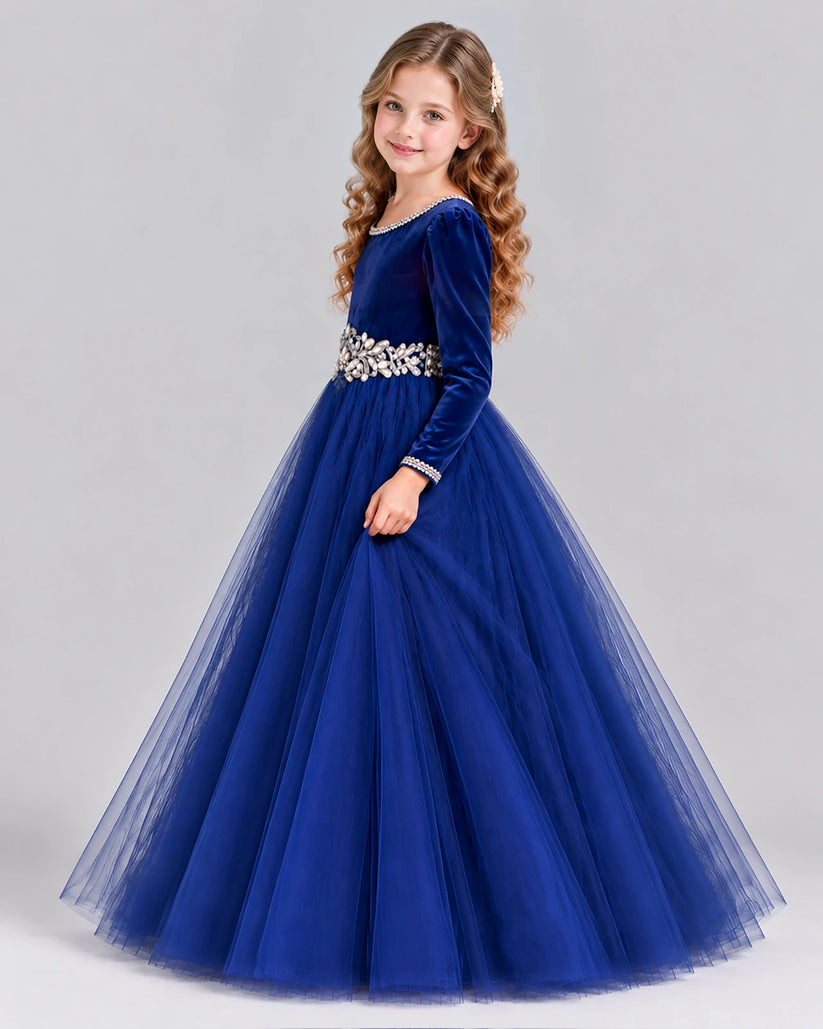 Navy Blue Ball Gown Girls Formal Dress Side [Shared]