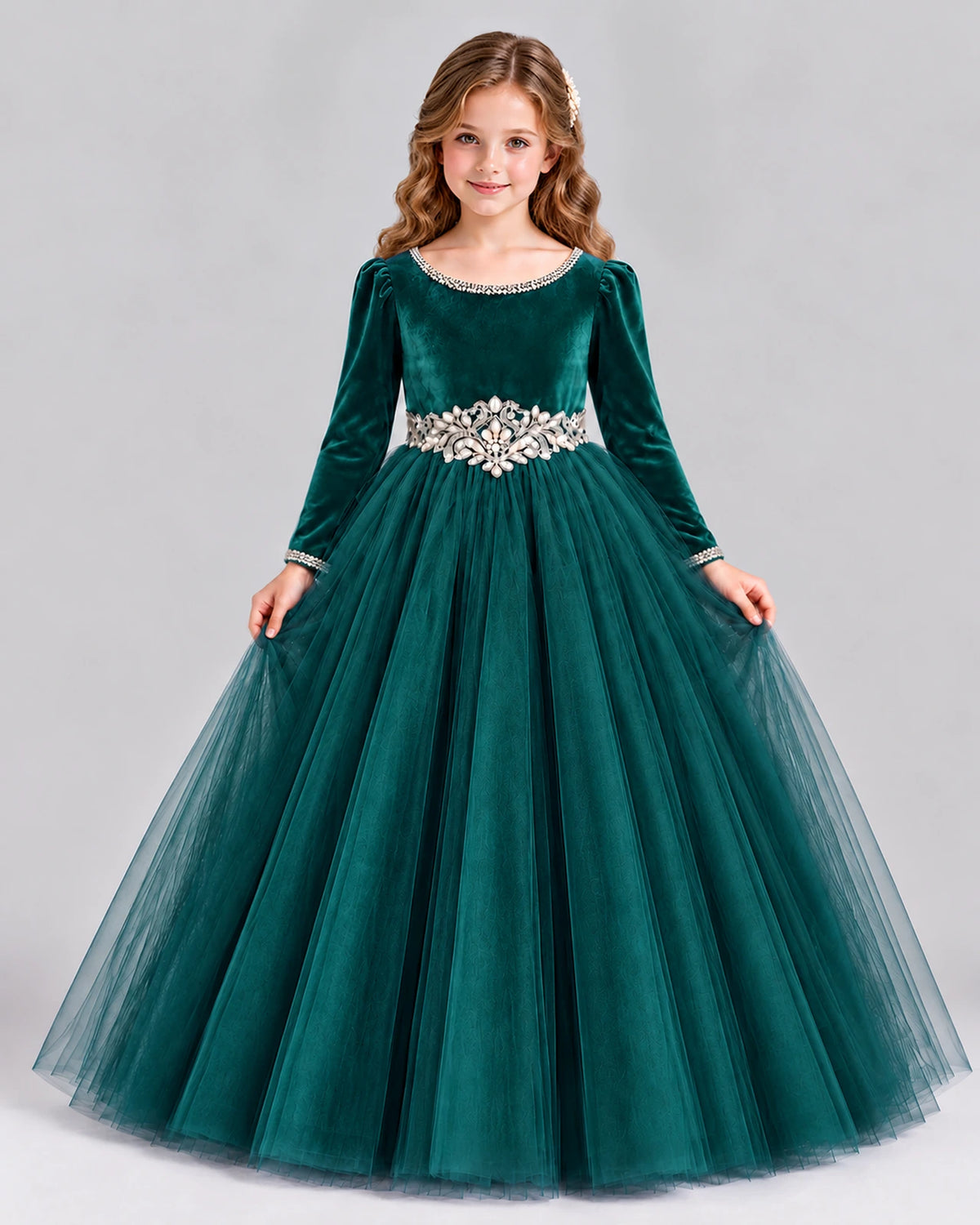 Peacock Ball Gown Girls Formal Dress Front