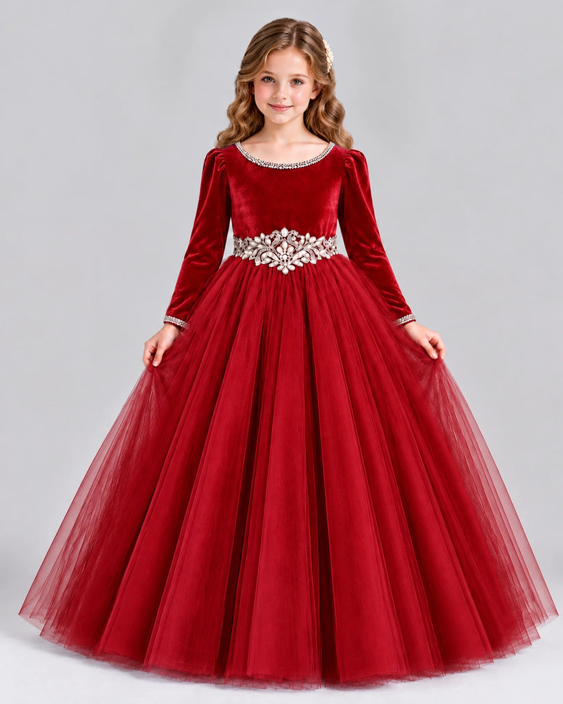 Red Ball Gown Girls Formal Dress Front