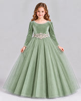 Sage Green Ball Gown Girls Formal Dress Front