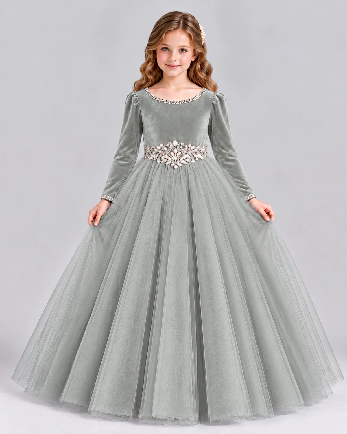 Silver Ball Gown Girls Formal Dress Front