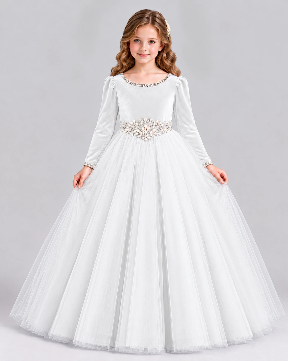 White Ball Gown Girls Formal Dress Front