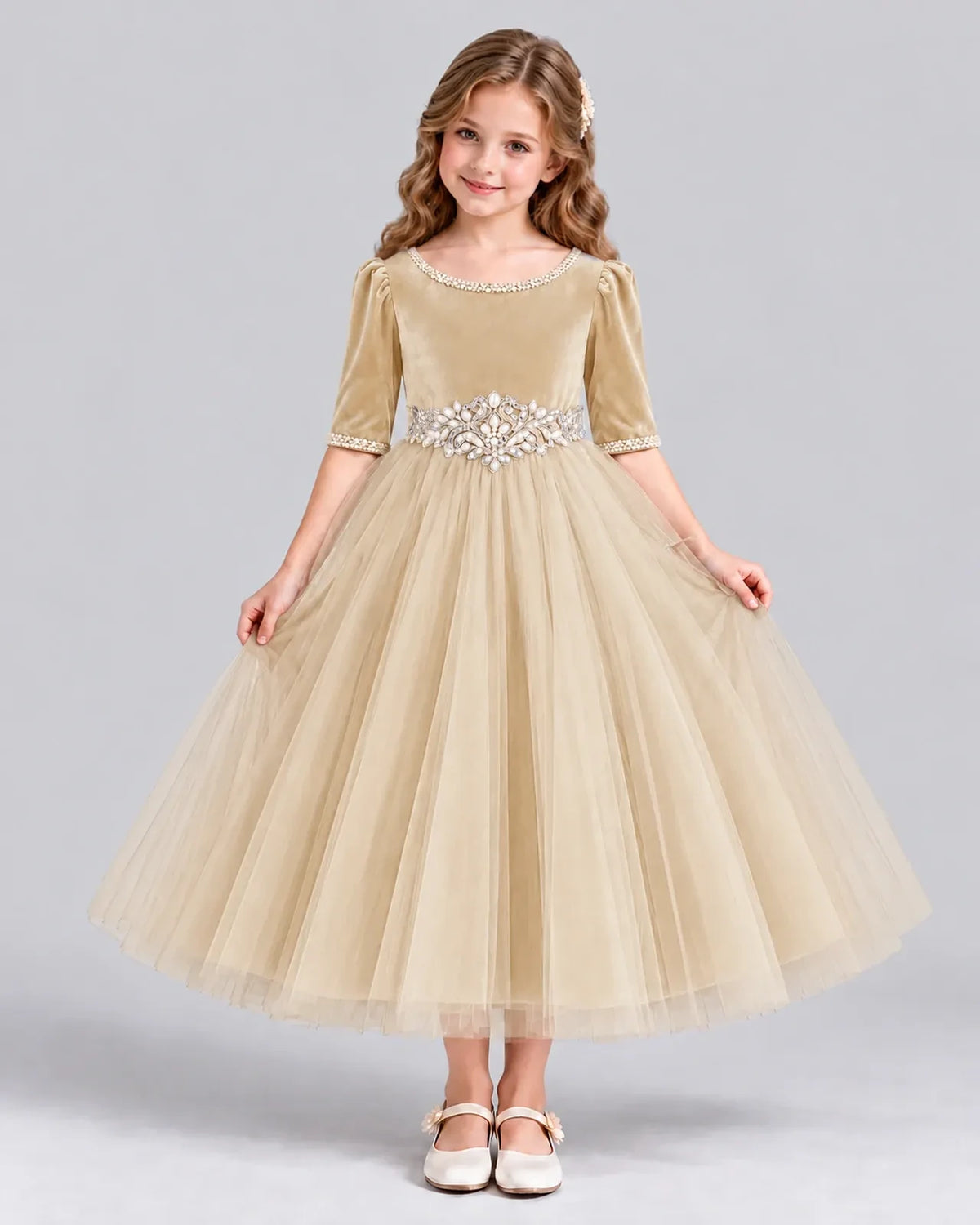 Champagne Ball Gown Girls Formal Dress Front