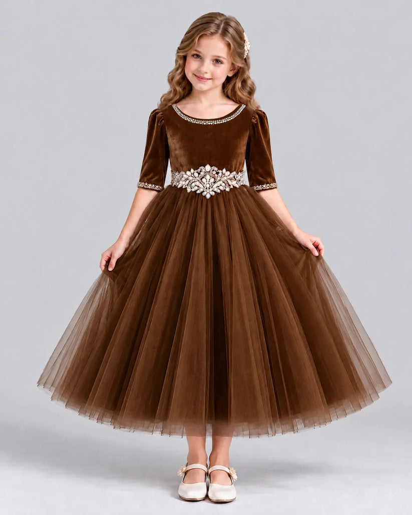 Chocolate Ball Gown Girls Formal Dress Front