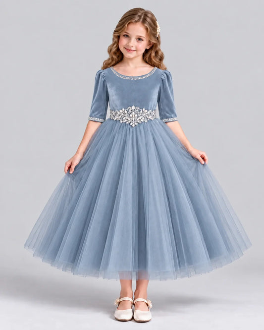 Dusty Blue Ball Gown Girls Formal Dress Front