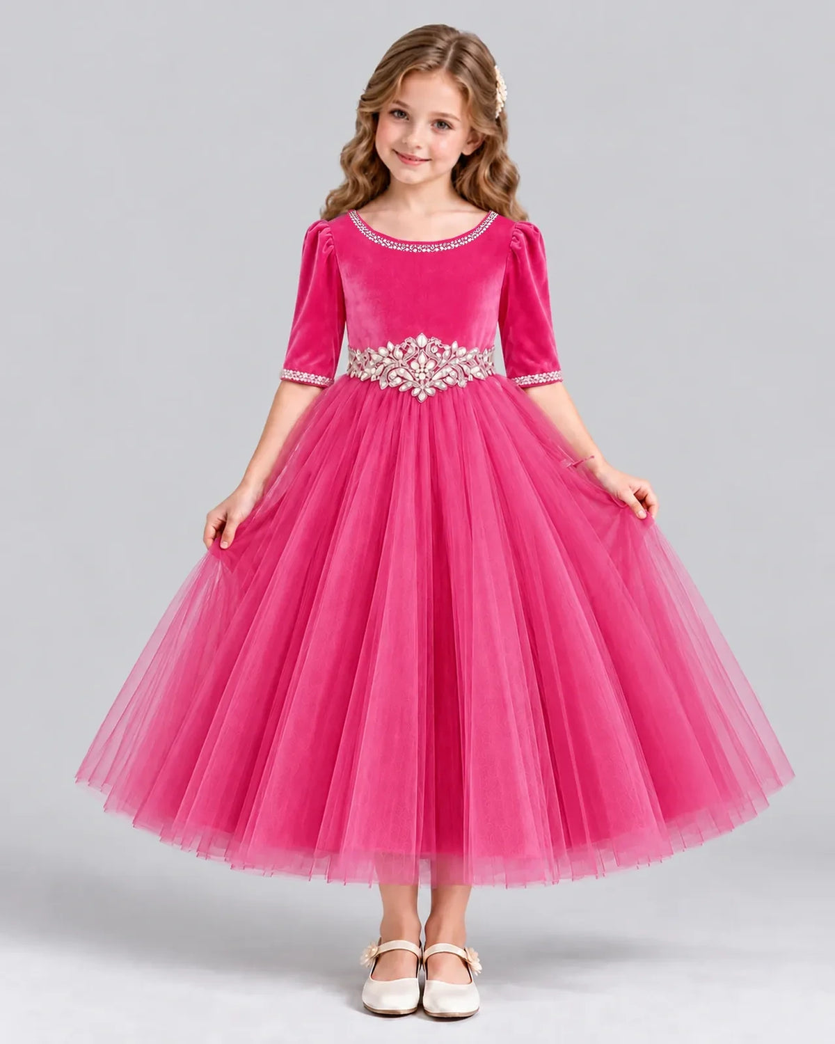 Hot Pink Ball Gown Girls Formal Dress Front