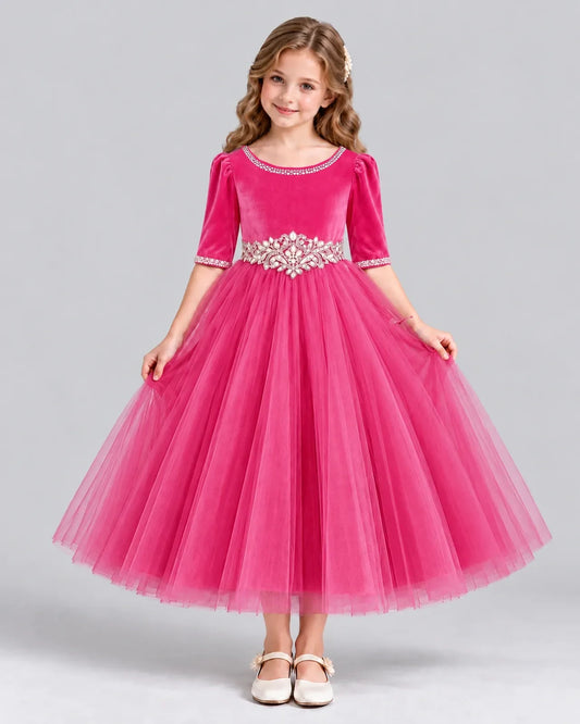 Hot Pink Ball Gown Girls Formal Dress Front