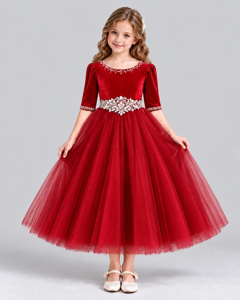 Red Ball Gown Girls Formal Dress Front