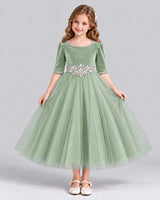 Sage Green Ball Gown Girls Formal Dress Front