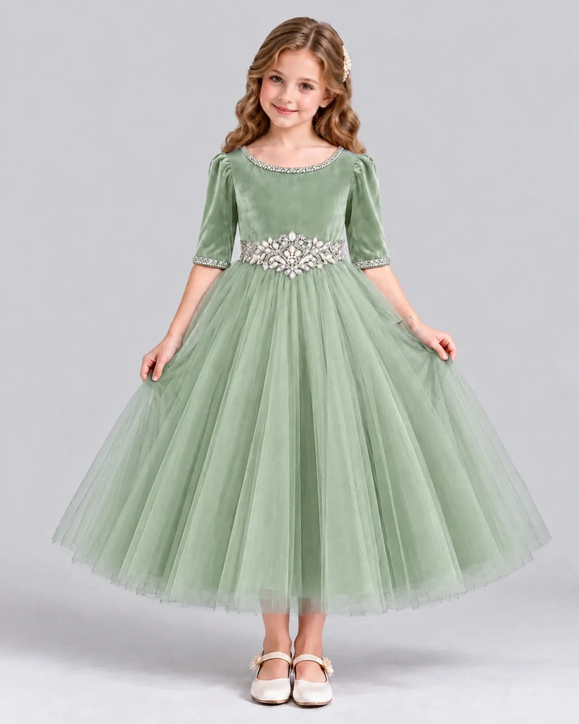 Sage Green Ball Gown Girls Formal Dress Front