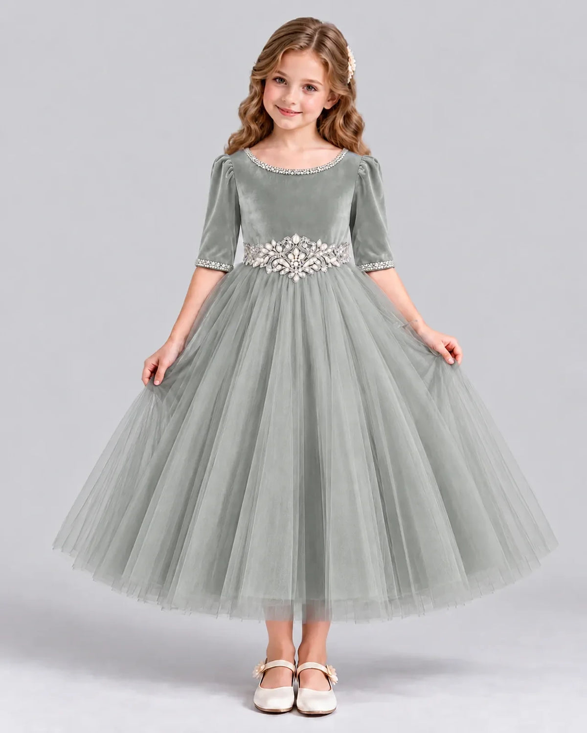 Silver Ball Gown Girls Formal Dress Front