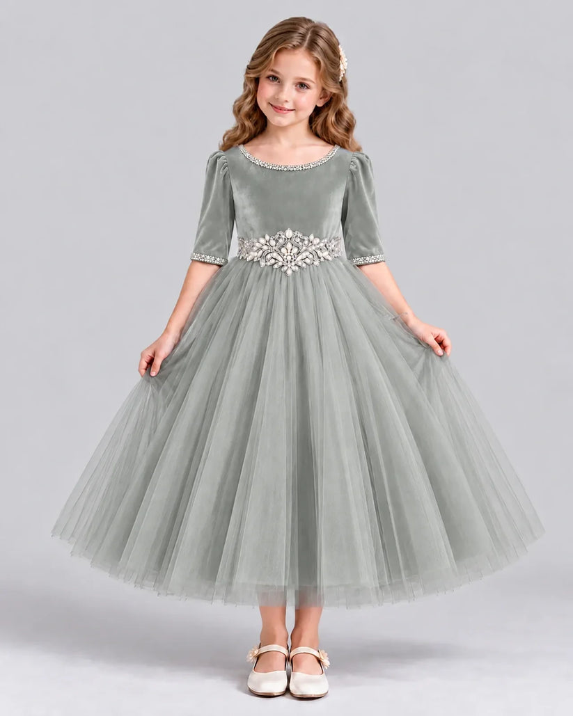 Silver Ball Gown Girls Formal Dress Front