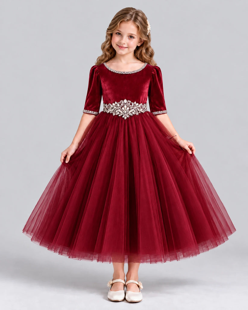 Burgundy Ball Gown Girls Formal Dress Front