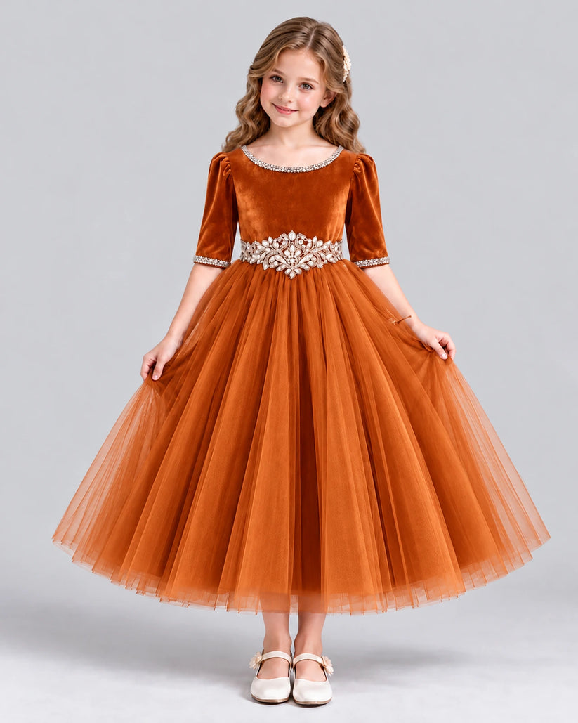 Burnt Orange Ball Gown Girls Formal Dress Front