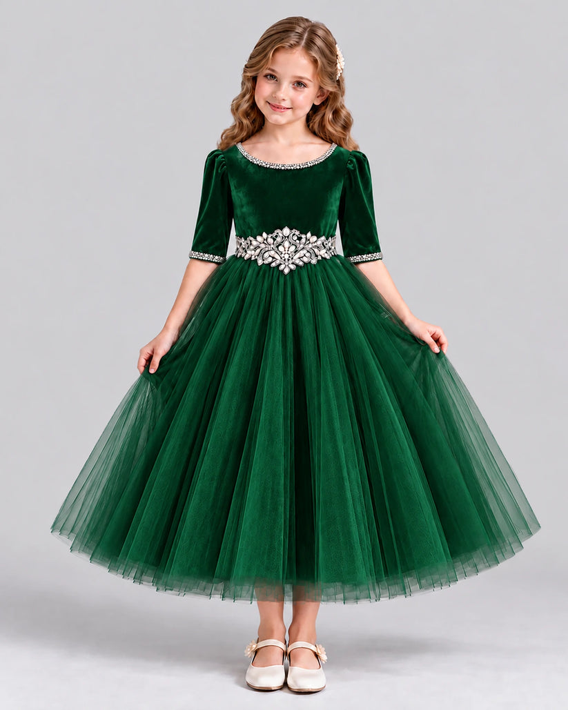 Dark Green Ball Gown Girls Formal Dress Front