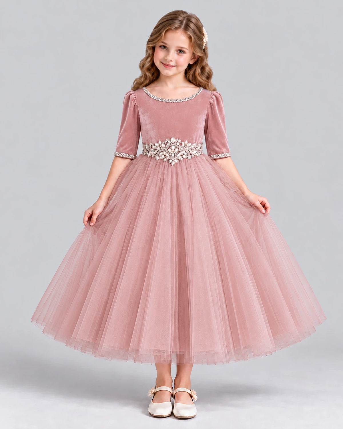 Dusty Rose Ball Gown Girls Formal Dress Front
