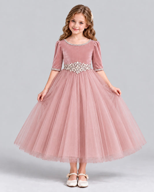 Dusty Rose Ball Gown Girls Formal Dress Front