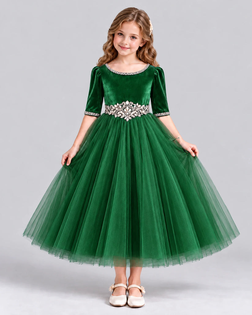 Emerald Green Ball Gown Girls Formal Dress Front