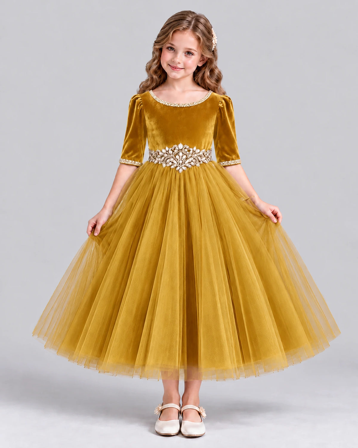 Gold Ball Gown Girls Formal Dress Front