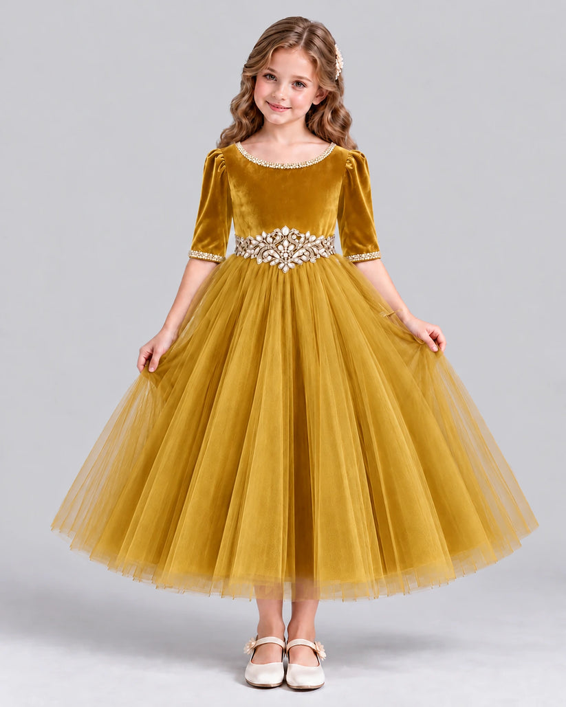 Gold Ball Gown Girls Formal Dress Front
