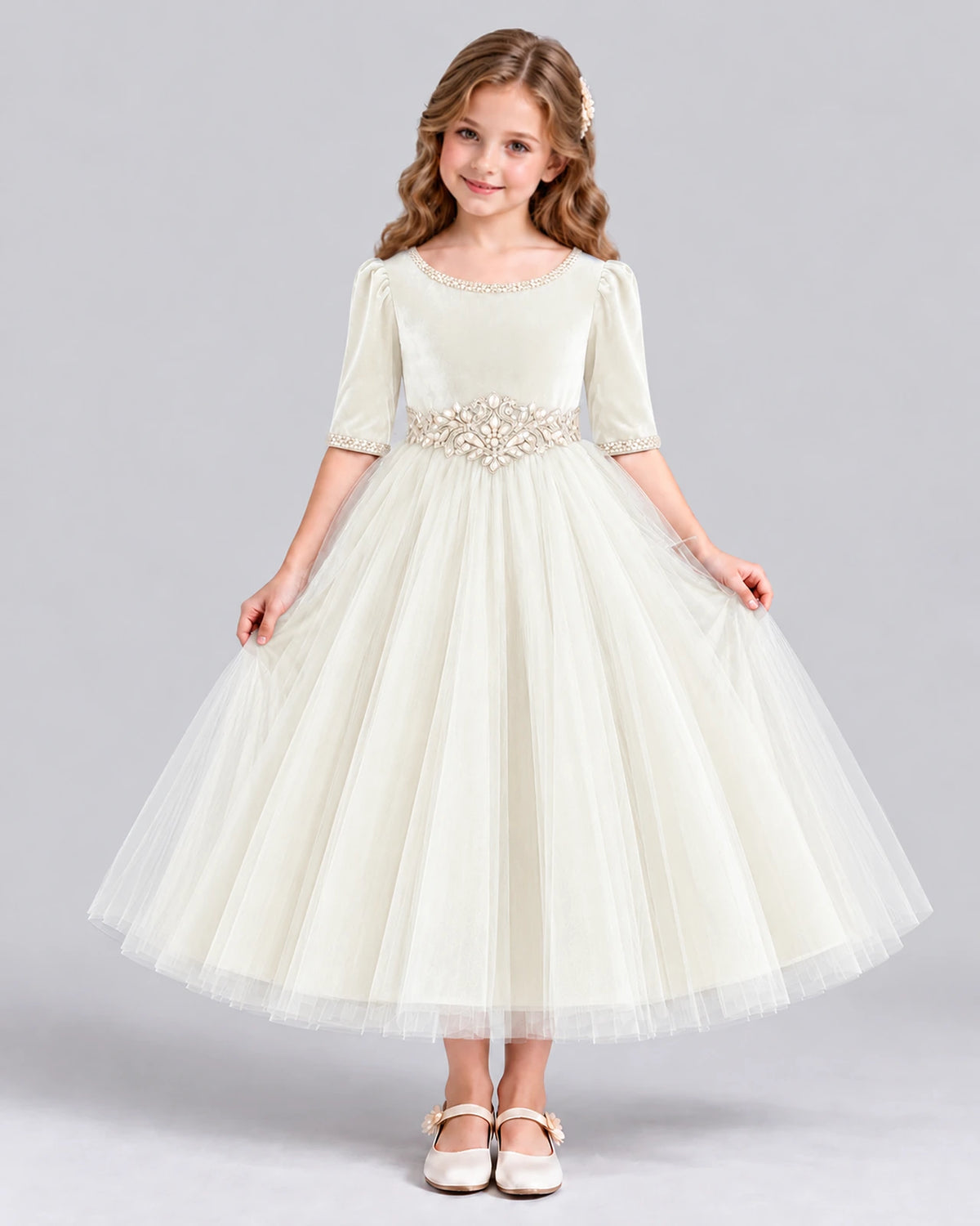 Ivory Ball Gown Girls Formal Dress Front