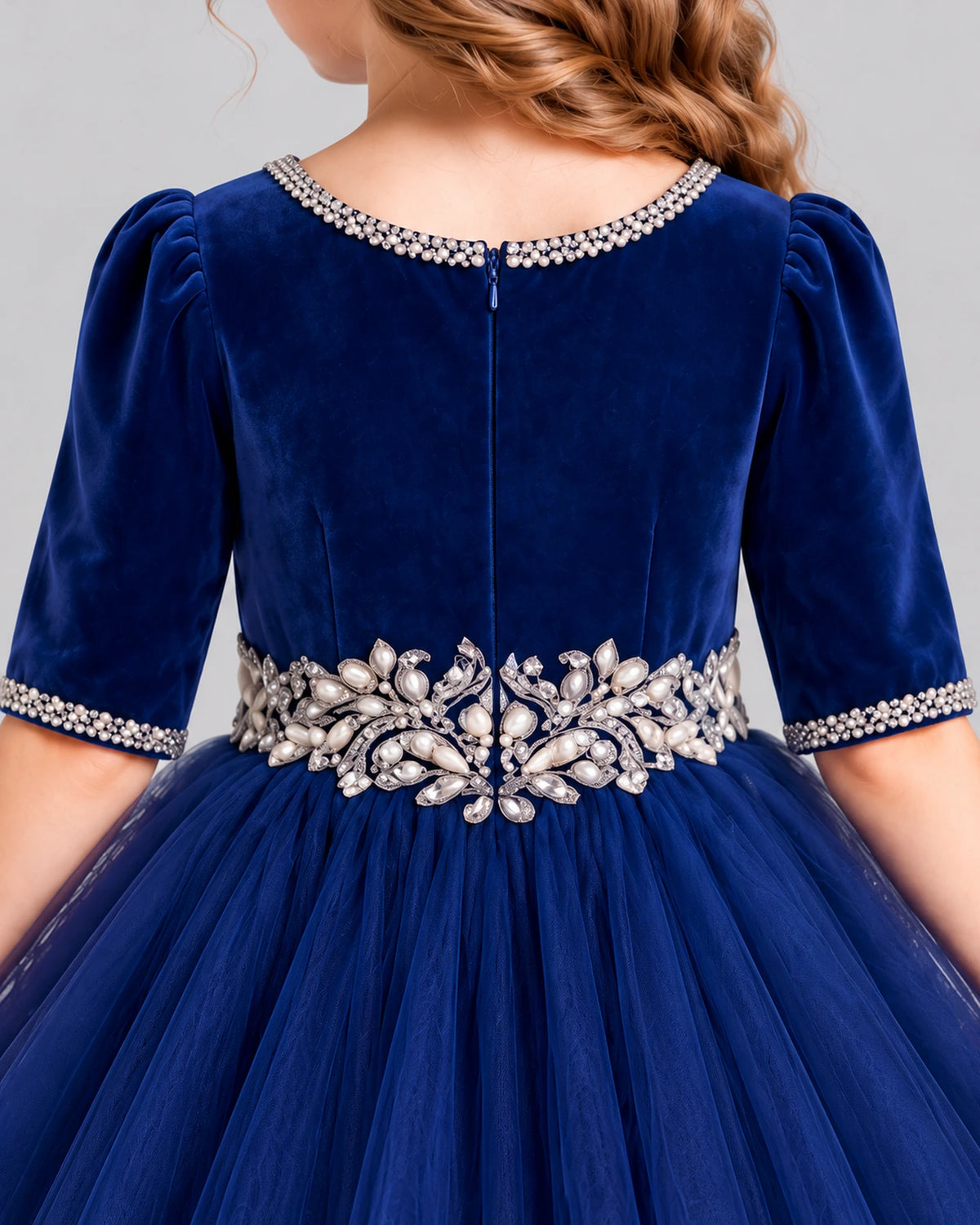 Navy Blue Ball Gown Girls Formal Dress Back_Detail [Shared]