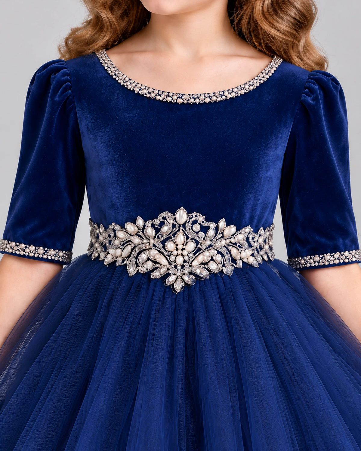 Navy Blue Ball Gown Girls Formal Dress Detail [Shared]