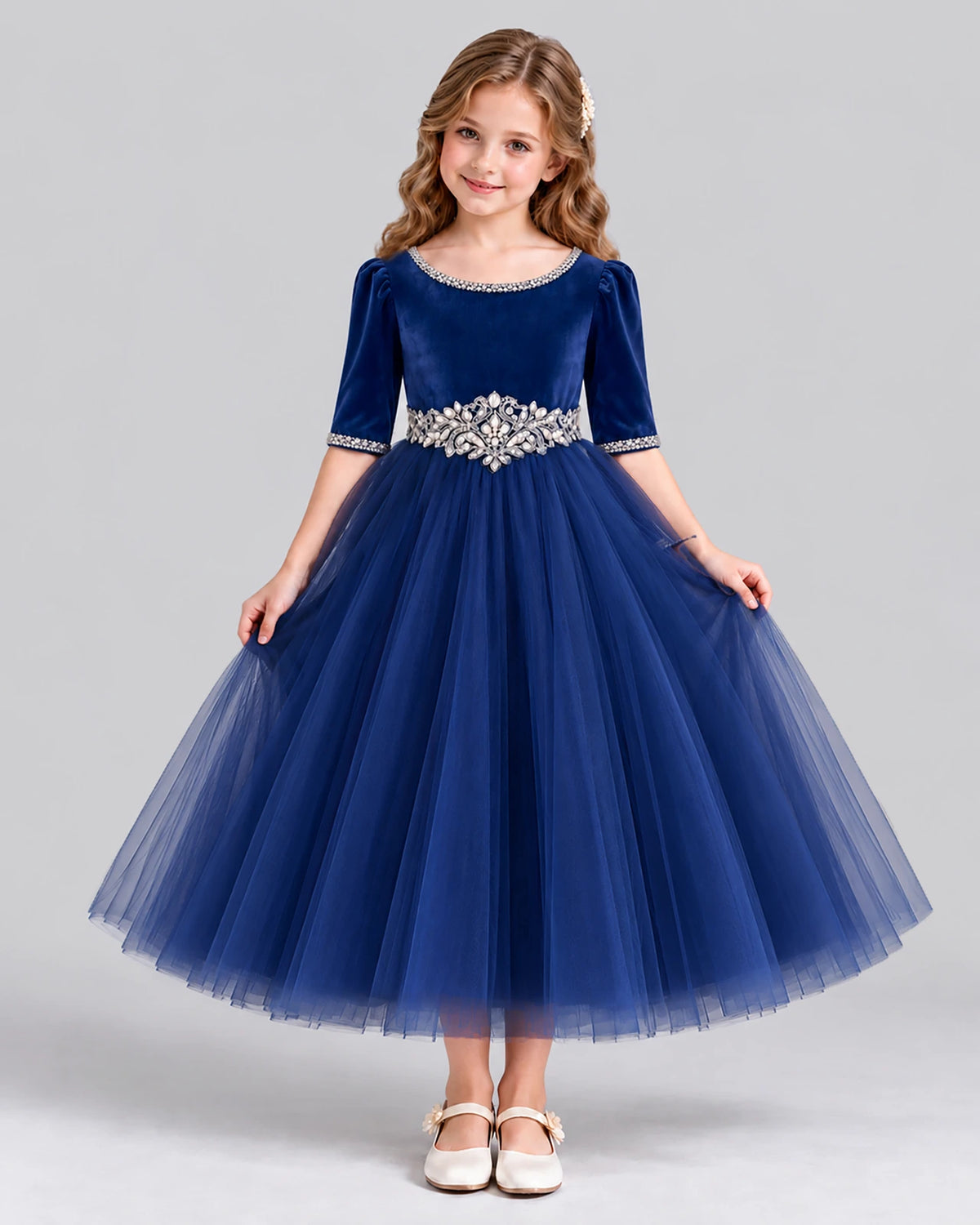 Navy Blue Ball Gown Girls Formal Dress Front