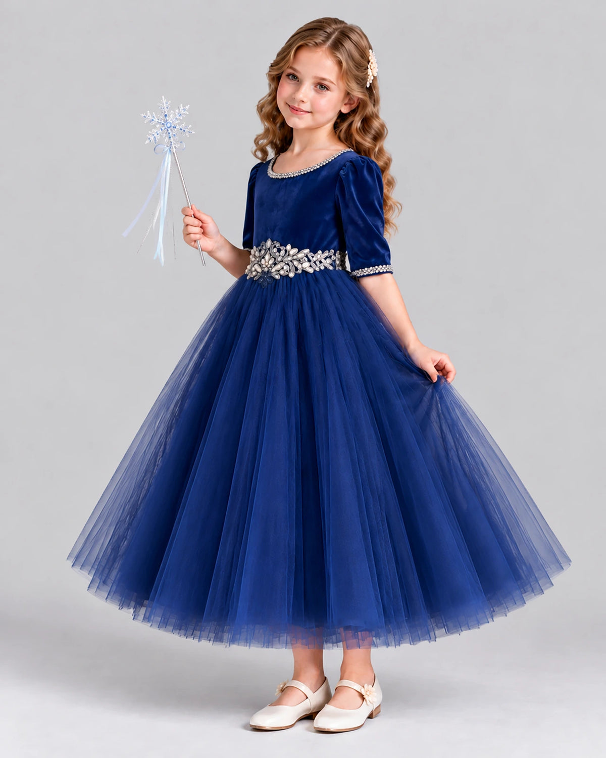 Navy Blue Ball Gown Girls Formal Dress Side [Shared]