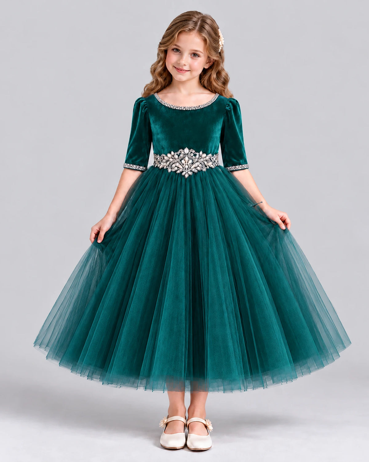 Peacock Ball Gown Girls Formal Dress Front