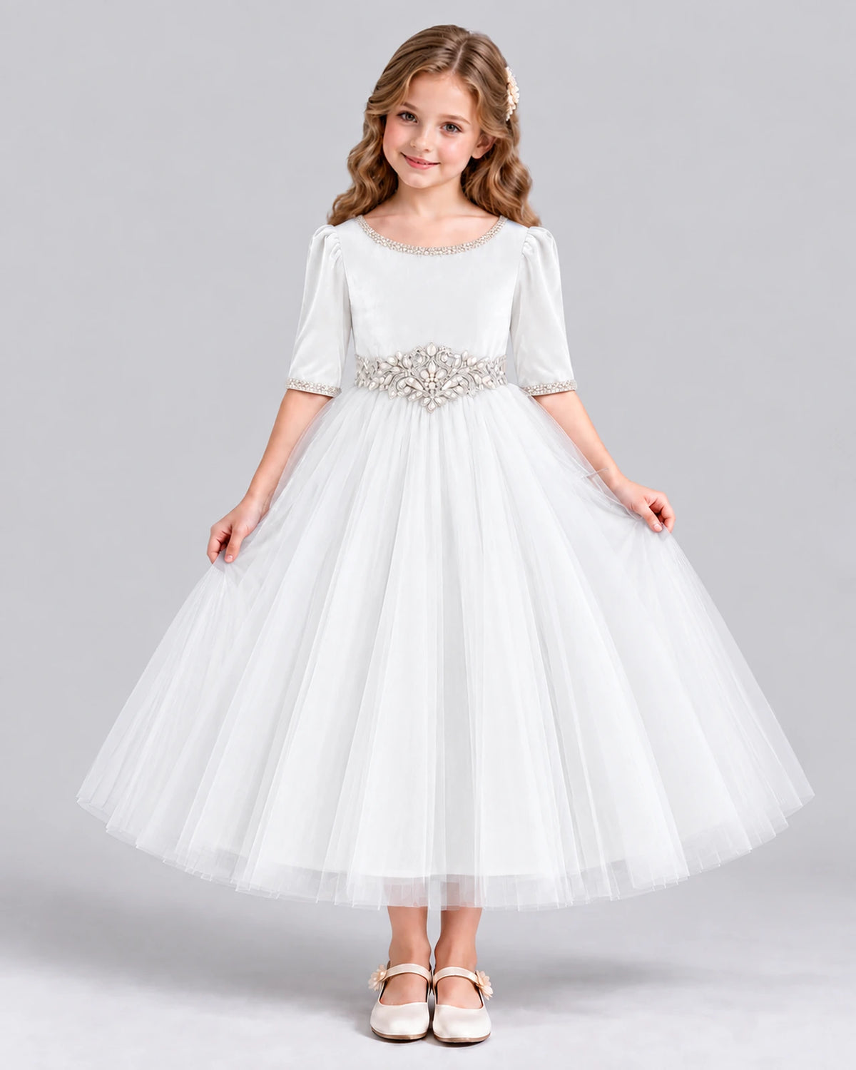 White Ball Gown Girls Formal Dress Front