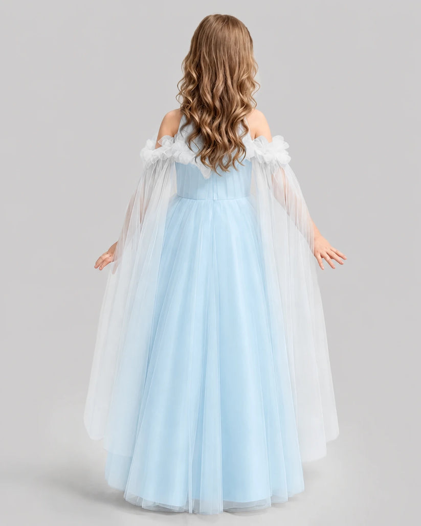 Baby Blue A-line Girls Formal Dresses Back