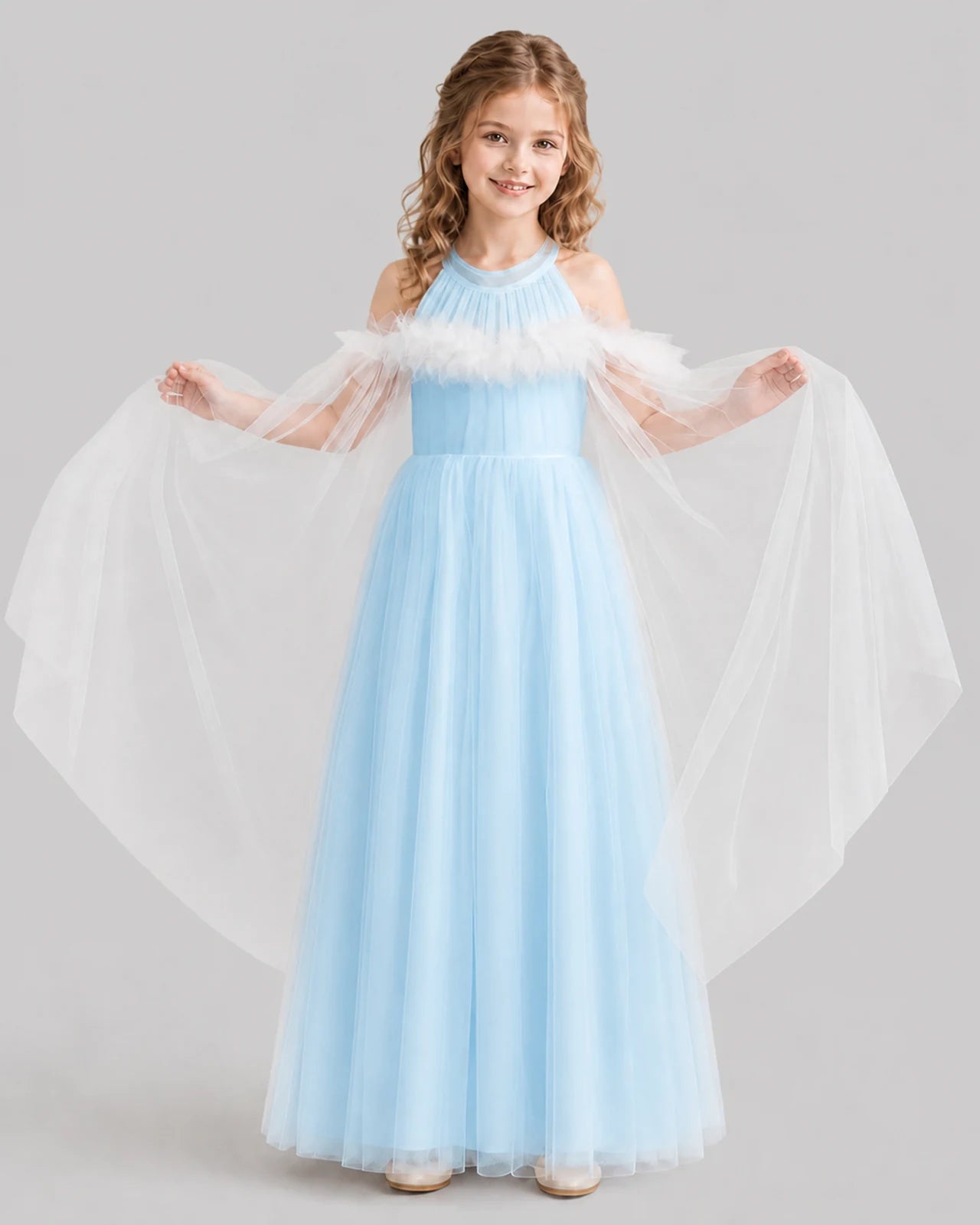 Baby Blue A-line Girls Formal Dresses Front