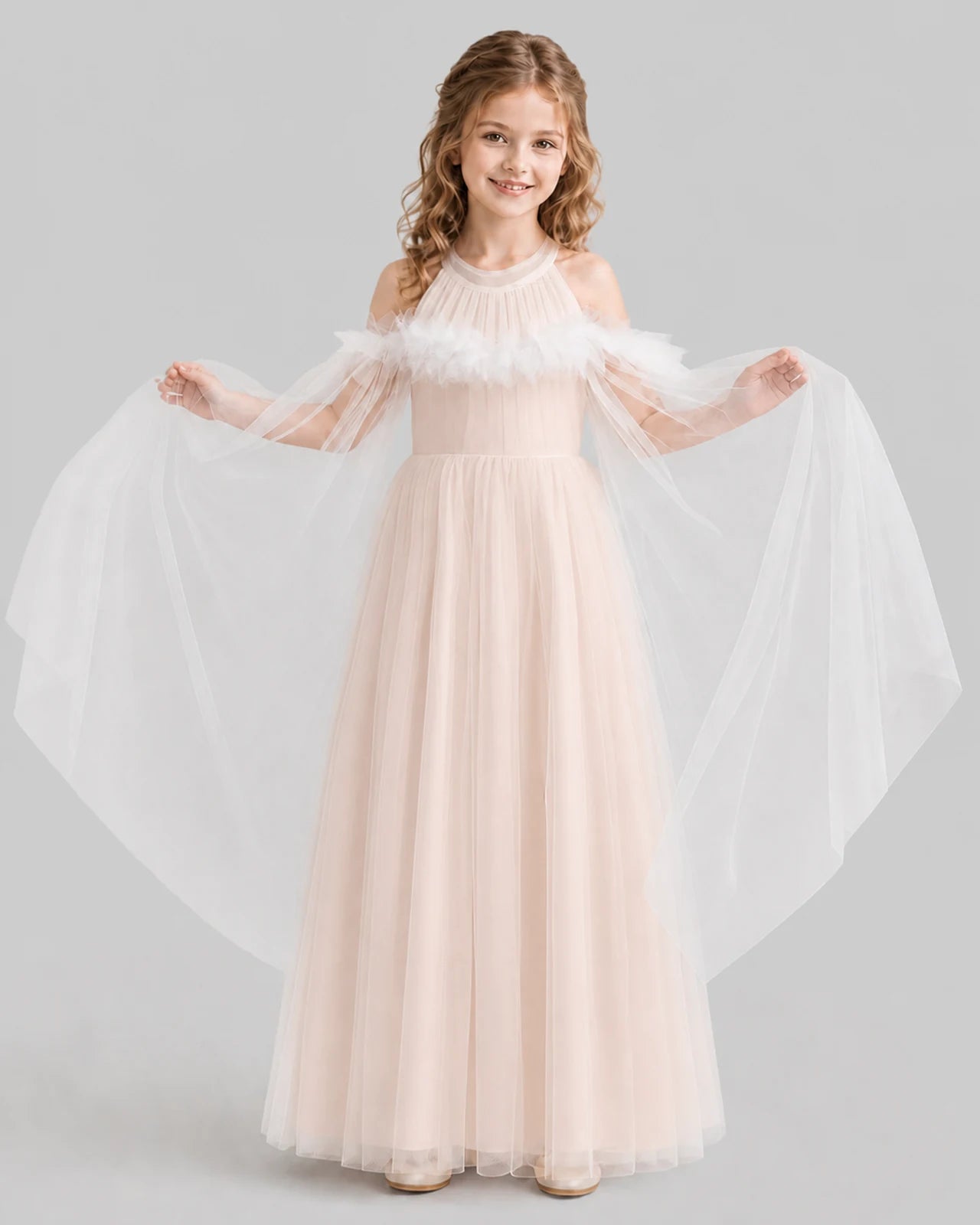 Blush Pink A-line Girls Formal Dresses Front
