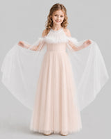 Blush Pink A-line Girls Formal Dresses Front