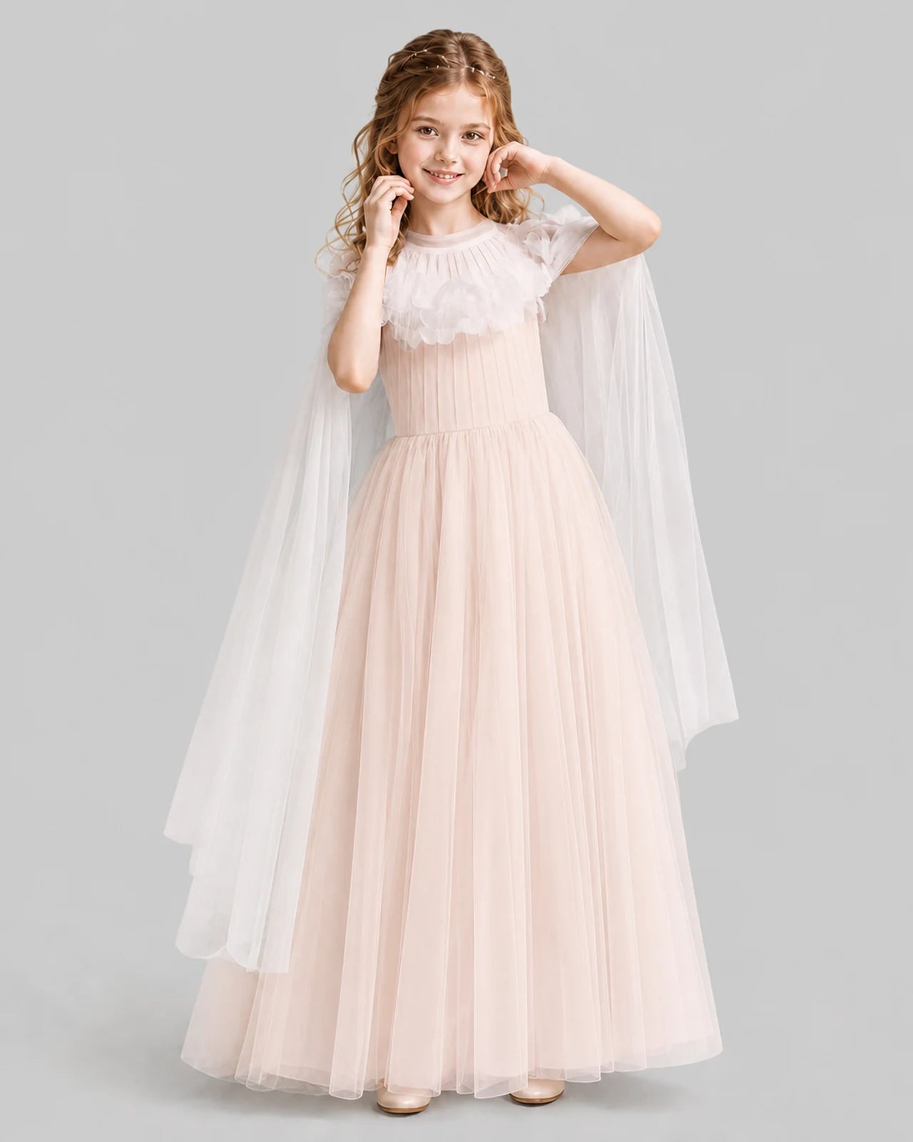 Blush Pink A-line Girls Formal Dresses Pose
