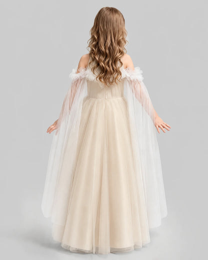 Champagne A-line Girls Formal Dresses Back