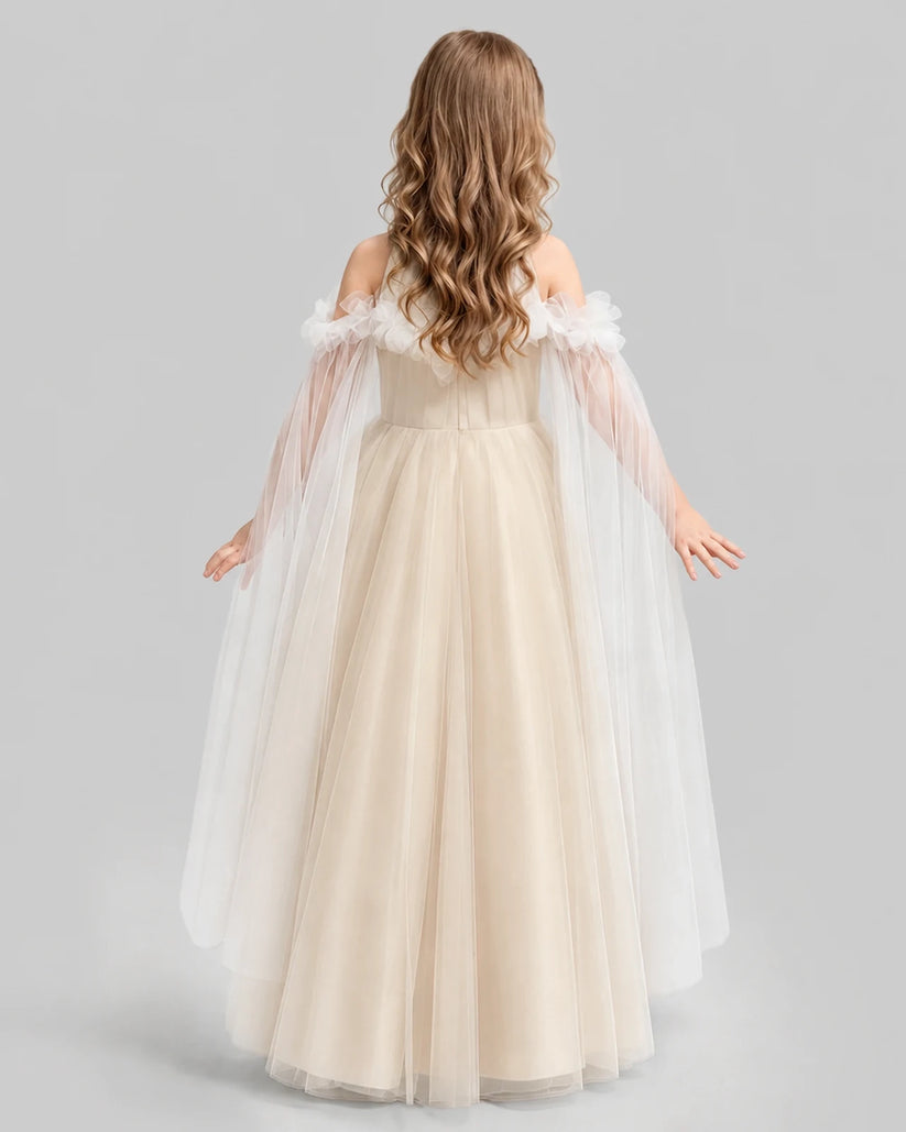 Champagne A-line Girls Formal Dresses Back