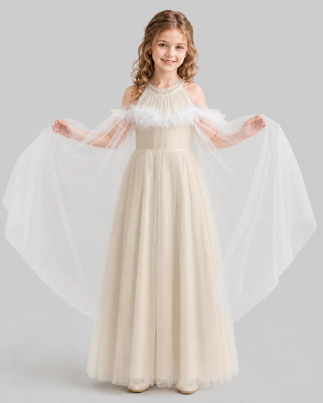 Champagne A-line Girls Formal Dresses Front