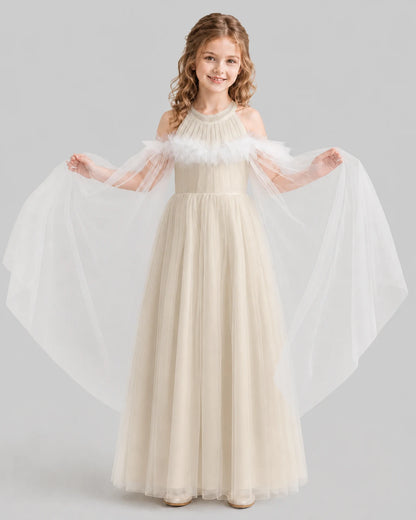 Champagne A-line Girls Formal Dresses Front